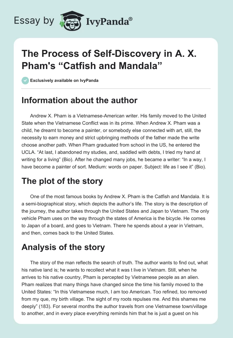 The Process of Self-Discovery in A. X. Pham's “Catfish and Mandala”. Page 1