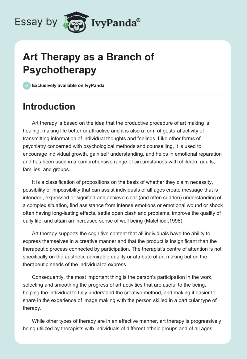 Art Therapy as a Branch of Psychotherapy. Page 1