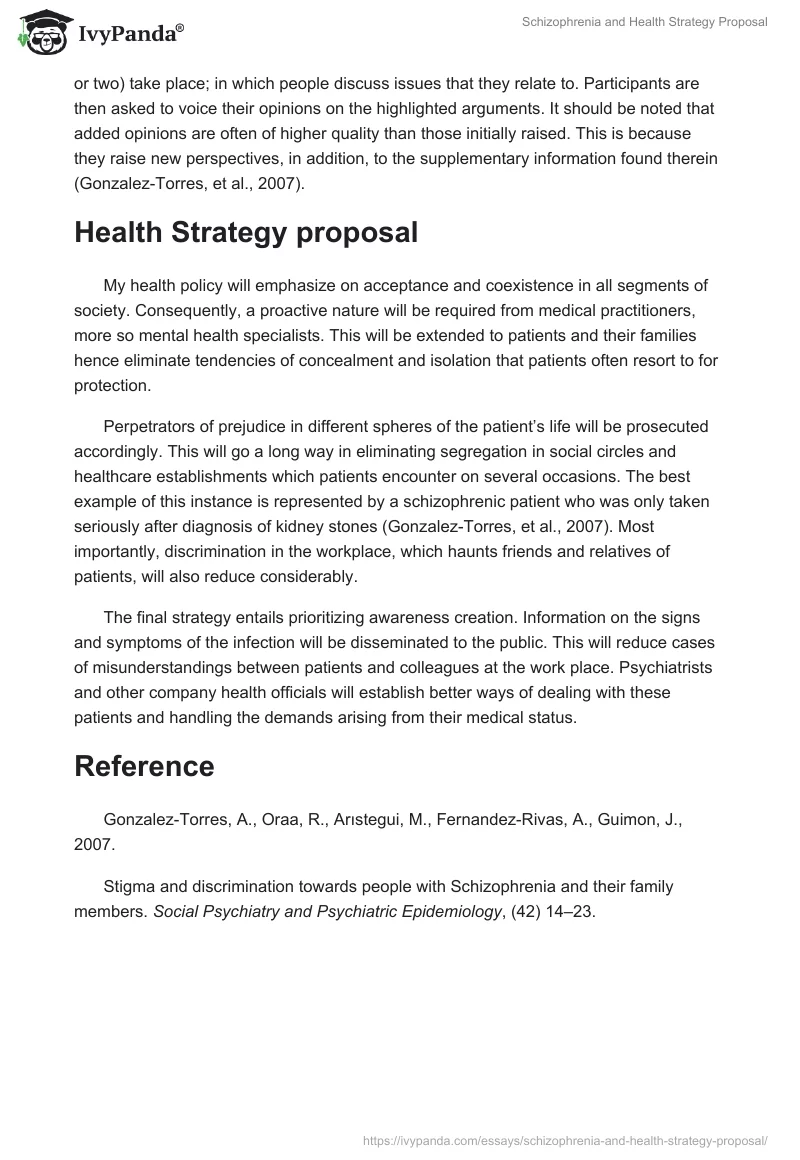 Schizophrenia and Health Strategy Proposal. Page 2