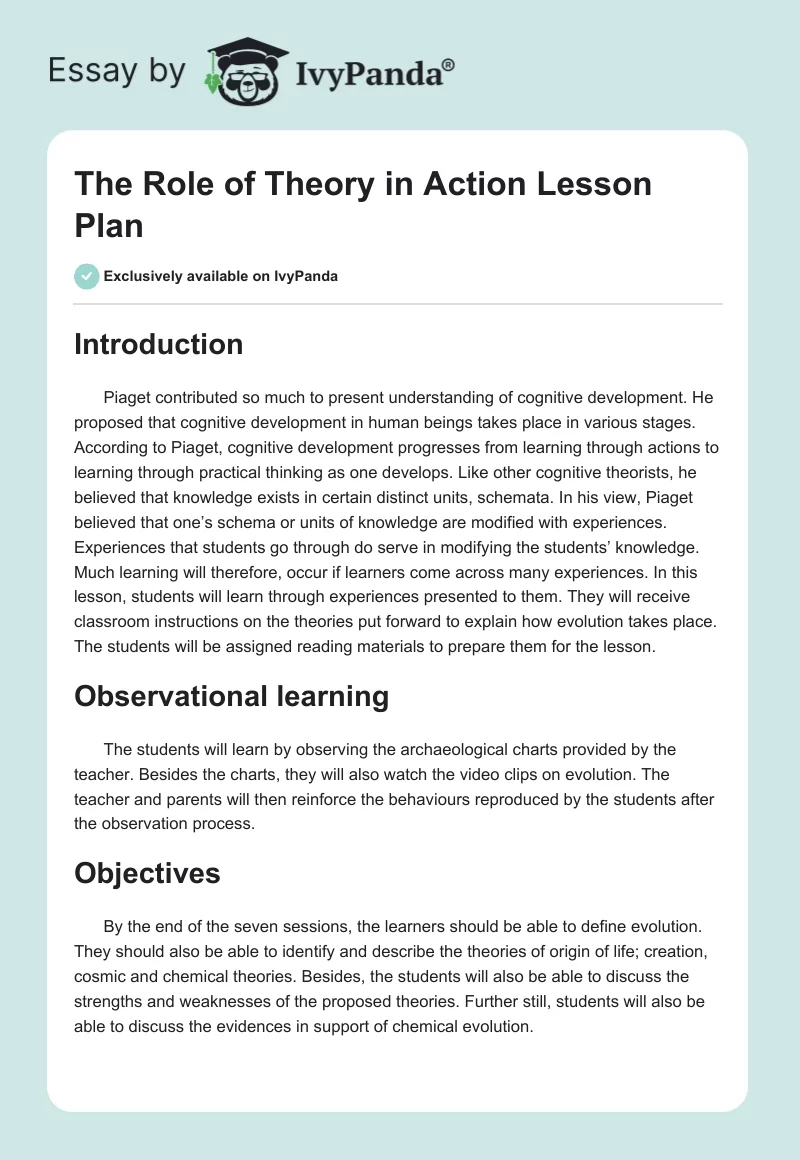 The Role of Theory in Action Lesson Plan. Page 1