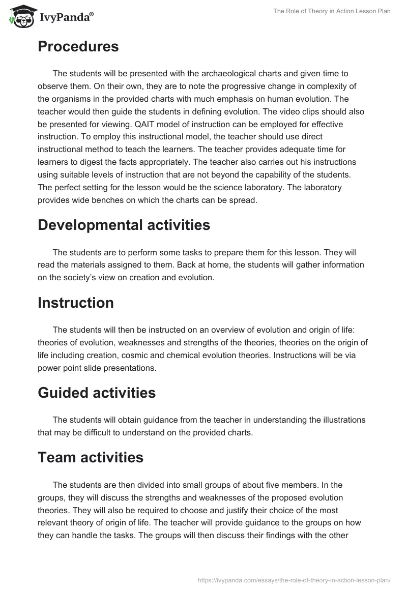 The Role of Theory in Action Lesson Plan. Page 3