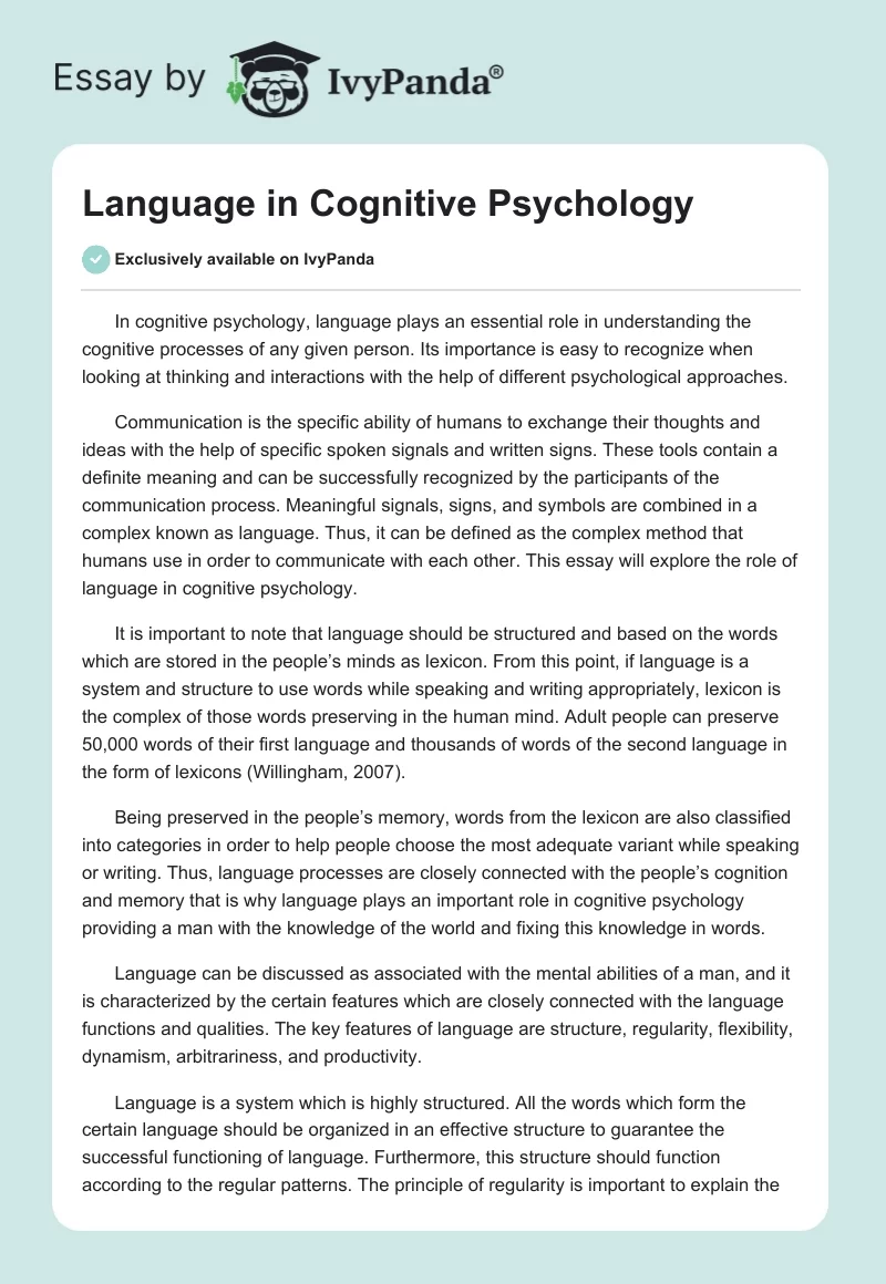 Language in Cognitive Psychology. Page 1