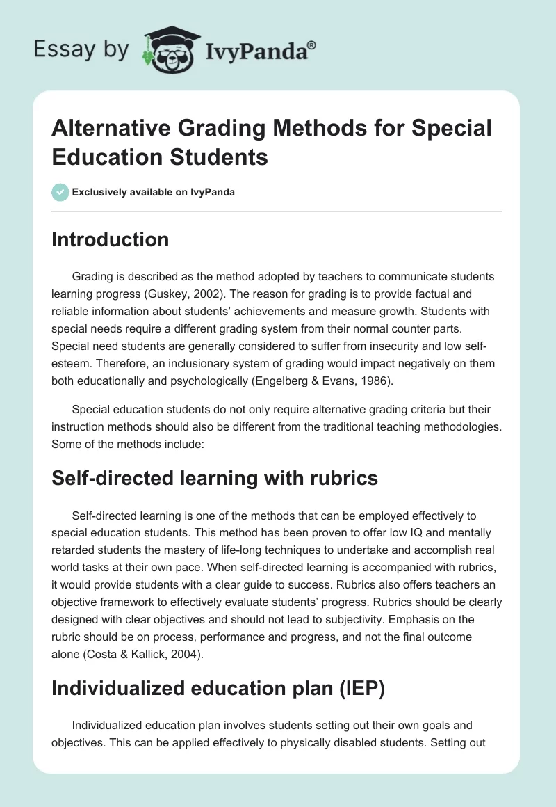 Alternative Grading Methods for Special Education Students. Page 1