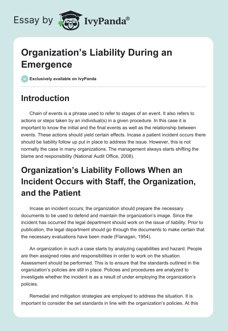 Organization’s Liability During an Emergence. Page 1