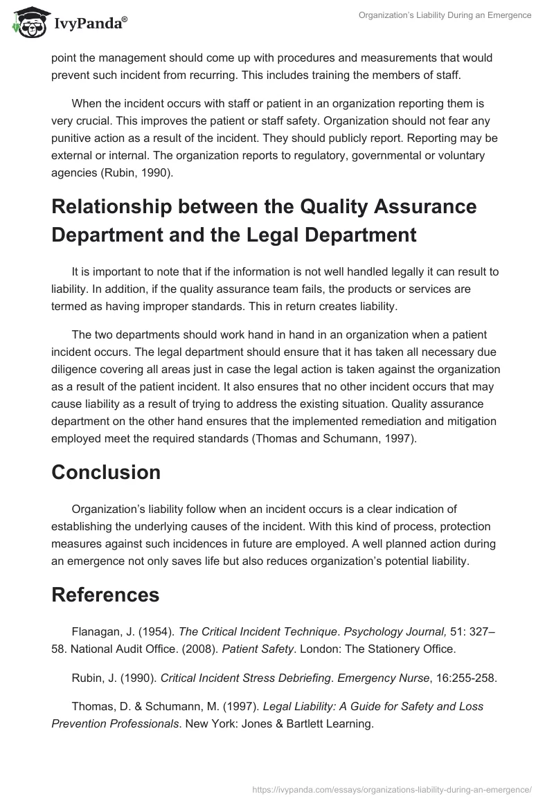 Organization’s Liability During an Emergence. Page 2