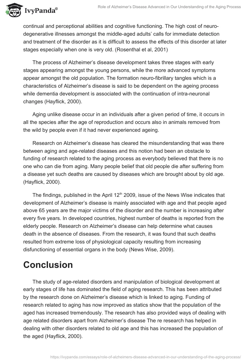 Role of Alzheimer’s Disease Advanced in Our Understanding of the Aging Process. Page 2