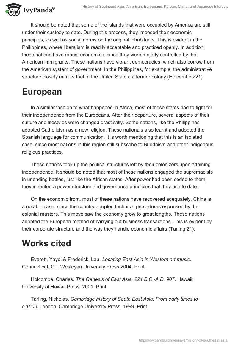 History of Southeast Asia: American, Europeans, Korean, China, and Japanese Interests. Page 2