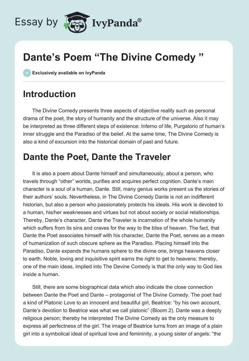 Dante’s Poem “The Divine Comedy ”. Page 1