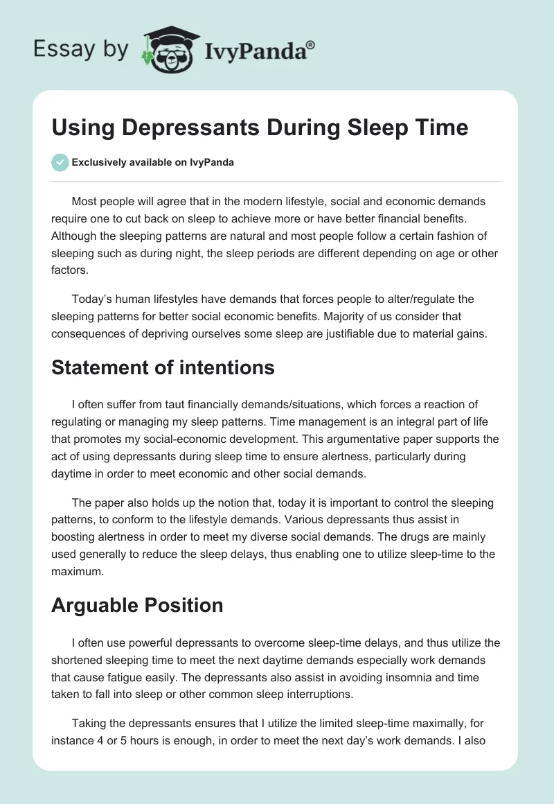 Using Depressants During Sleep Time. Page 1