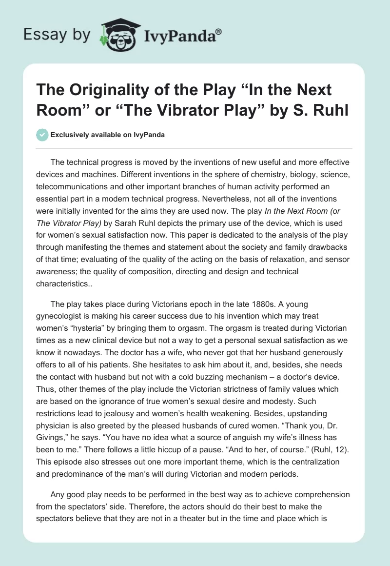 The Originality of the Play “In the Next Room” or “The Vibrator Play” by S. Ruhl. Page 1