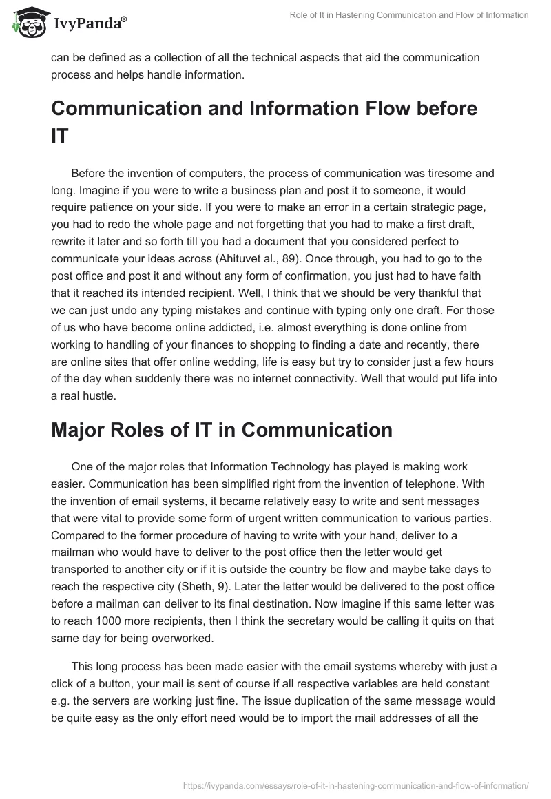 Role of It in Hastening Communication and Flow of Information. Page 2