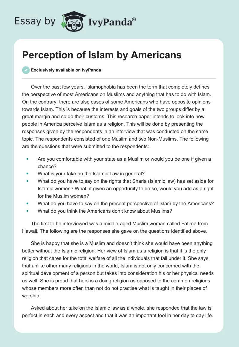 Perception of Islam by Americans. Page 1