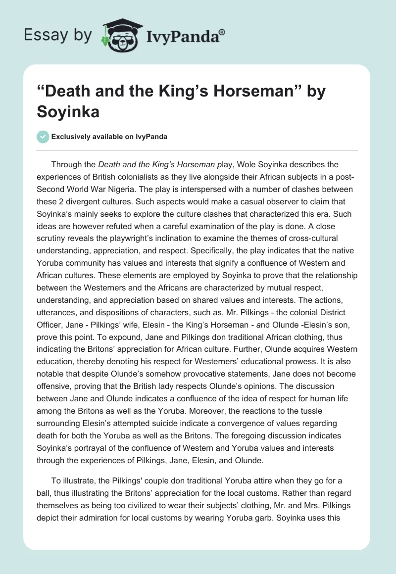 “Death and the King’s Horseman” by Soyinka. Page 1