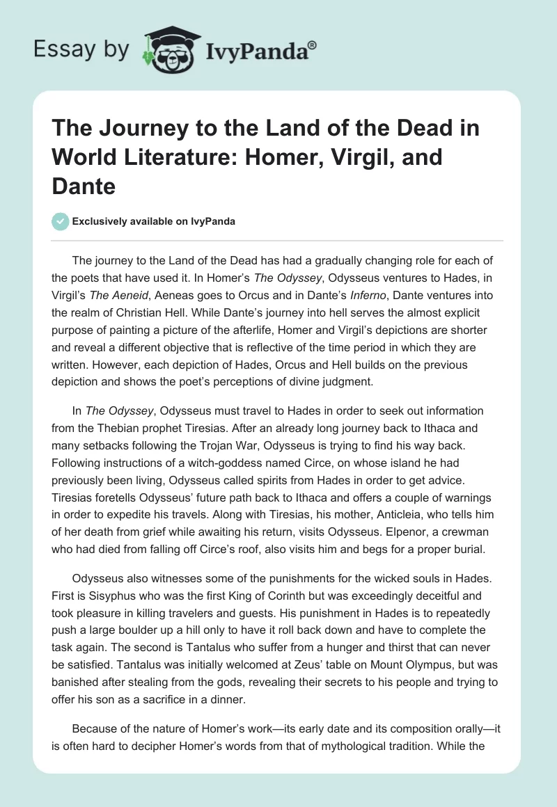 The Journey to the Land of the Dead in World Literature: Homer, Virgil, and Dante. Page 1