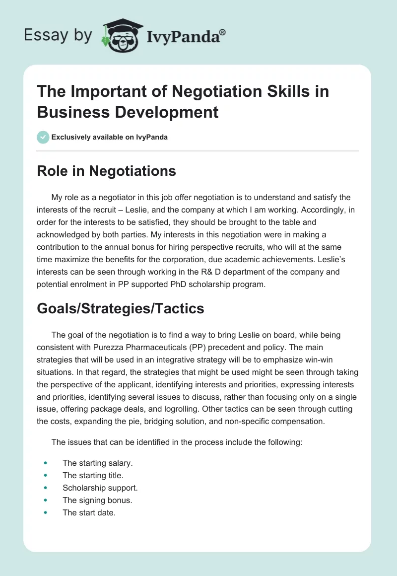 The Important of Negotiation Skills in Business Development. Page 1