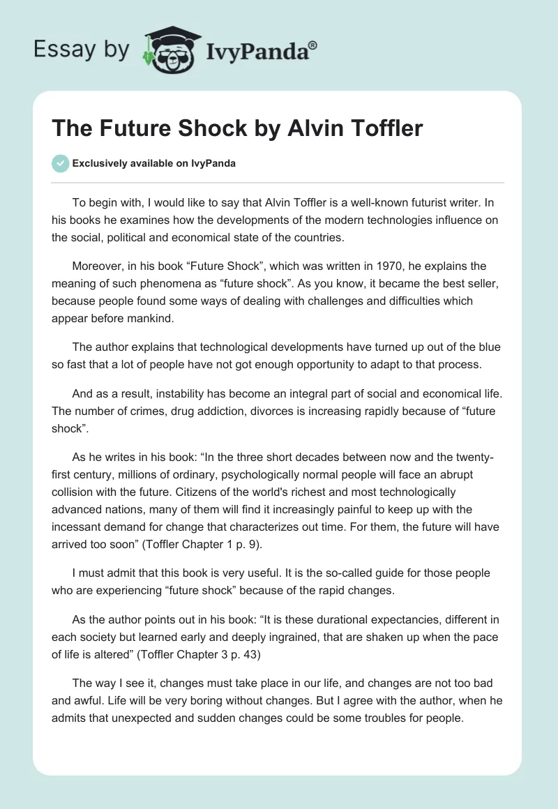 "The Future Shock" by Alvin Toffler. Page 1