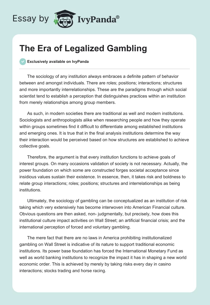 The Era of Legalized Gambling. Page 1