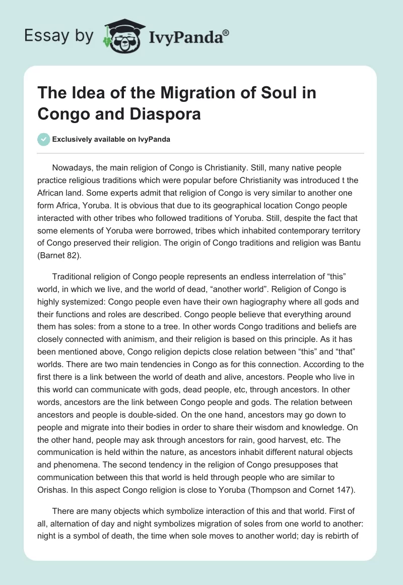 The Idea of the Migration of Soul in Congo and Diaspora. Page 1