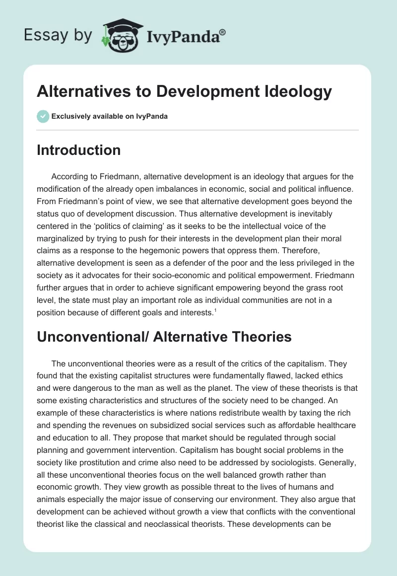 Alternatives to Development Ideology. Page 1