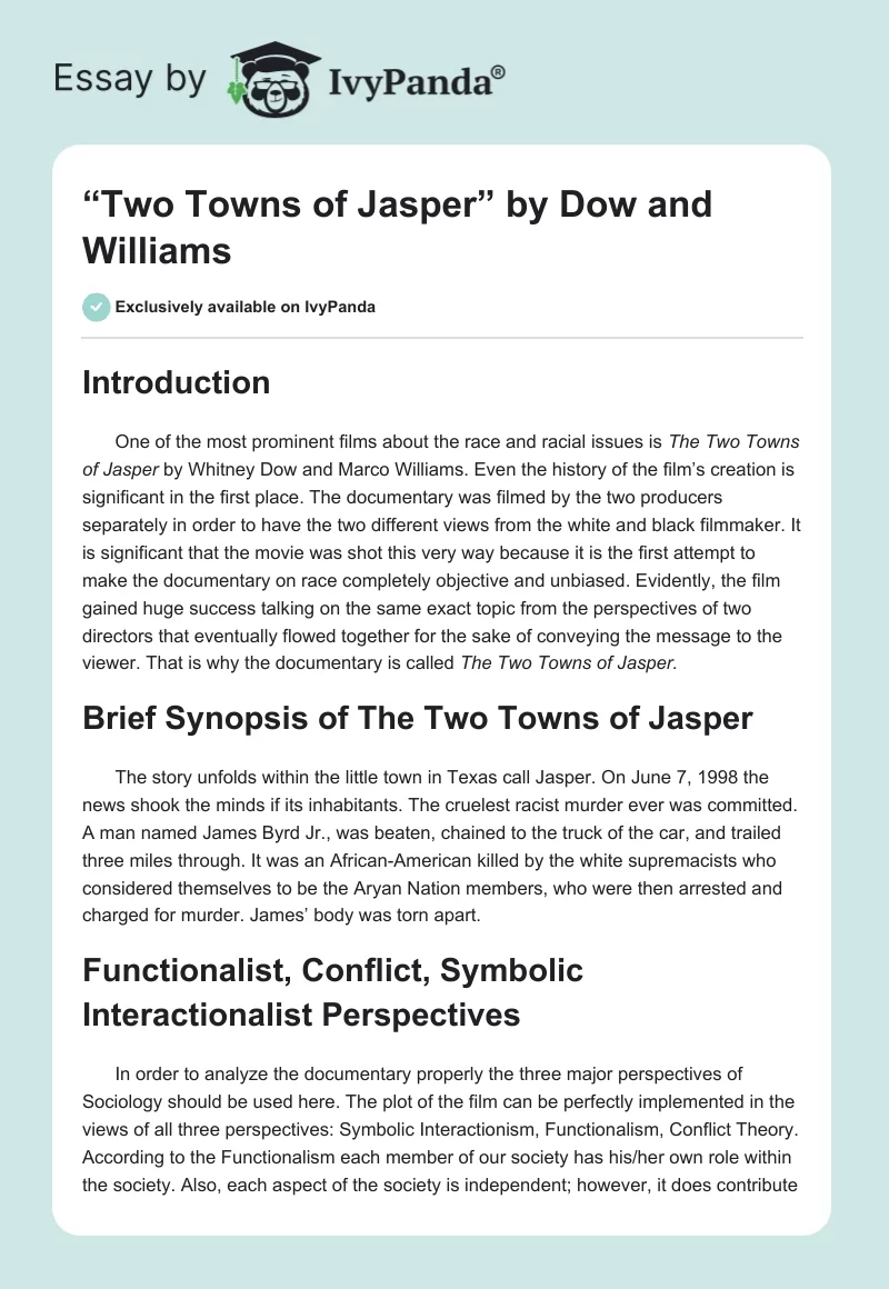 “Two Towns of Jasper” by Dow and Williams. Page 1