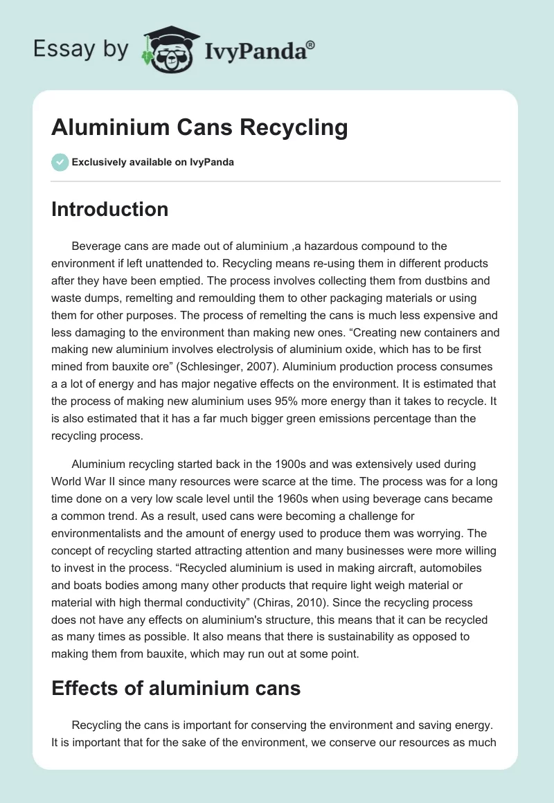 Aluminium Cans Recycling. Page 1