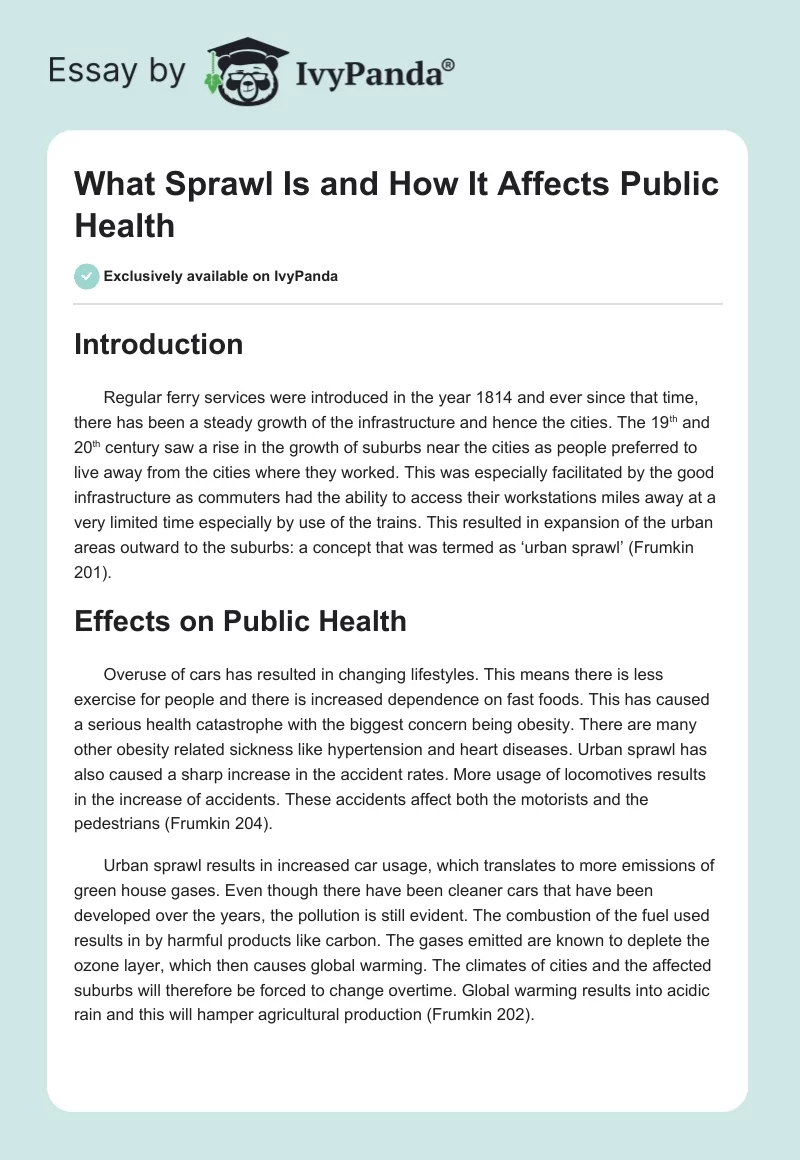 What Sprawl Is and How It Affects Public Health. Page 1