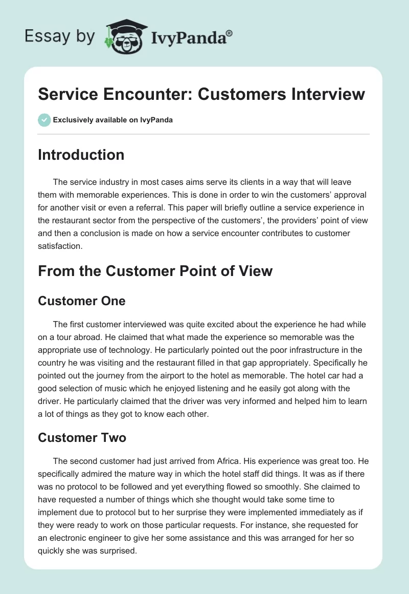 Service Encounter: Customers Interview. Page 1