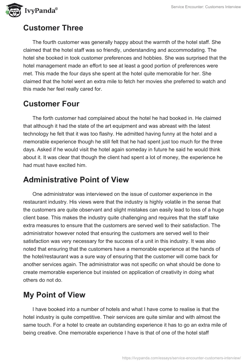 Service Encounter: Customers Interview. Page 2