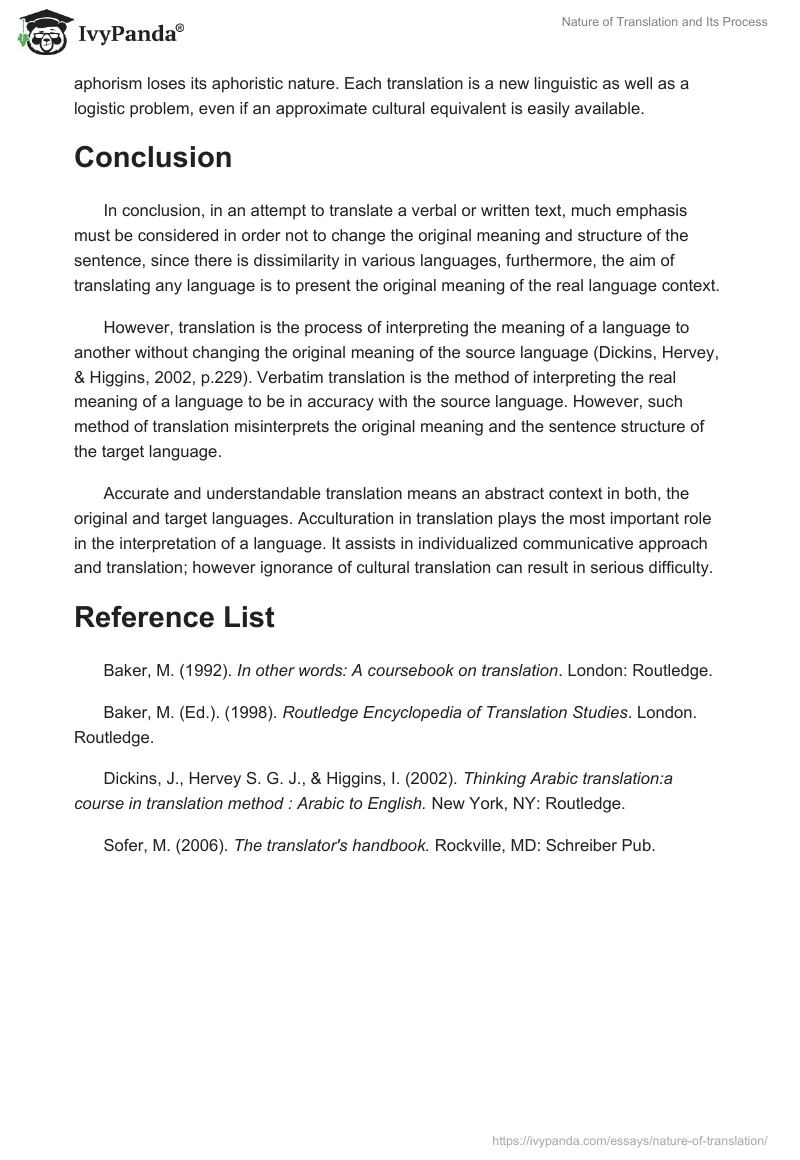 Nature of Translation and Its Process. Page 4