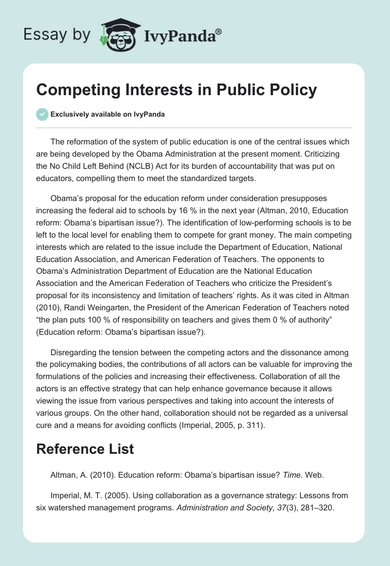 Competing Interests in Public Policy. Page 1