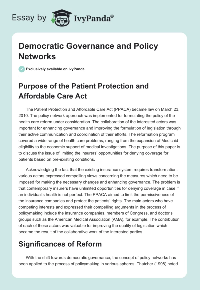 Democratic Governance and Policy Networks. Page 1