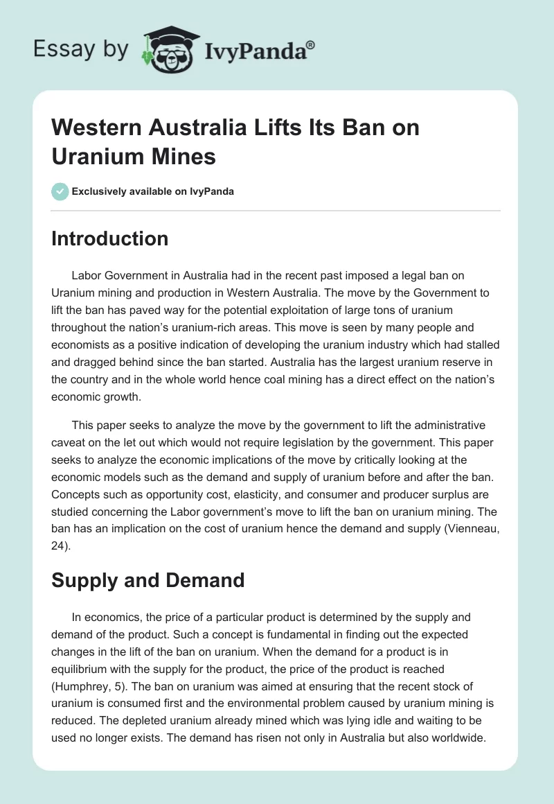 Western Australia Lifts Its Ban on Uranium Mines. Page 1
