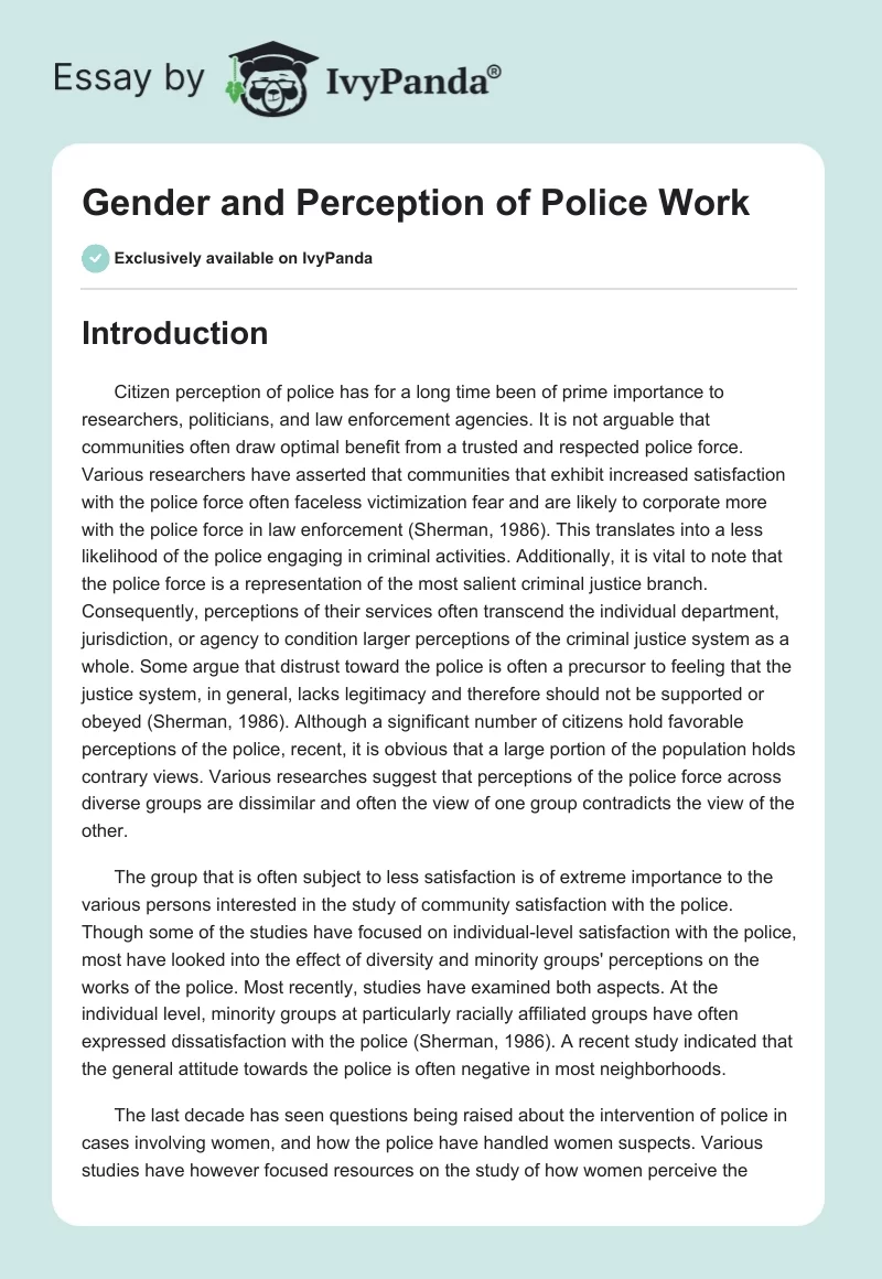 Gender and Perception of Police Work. Page 1