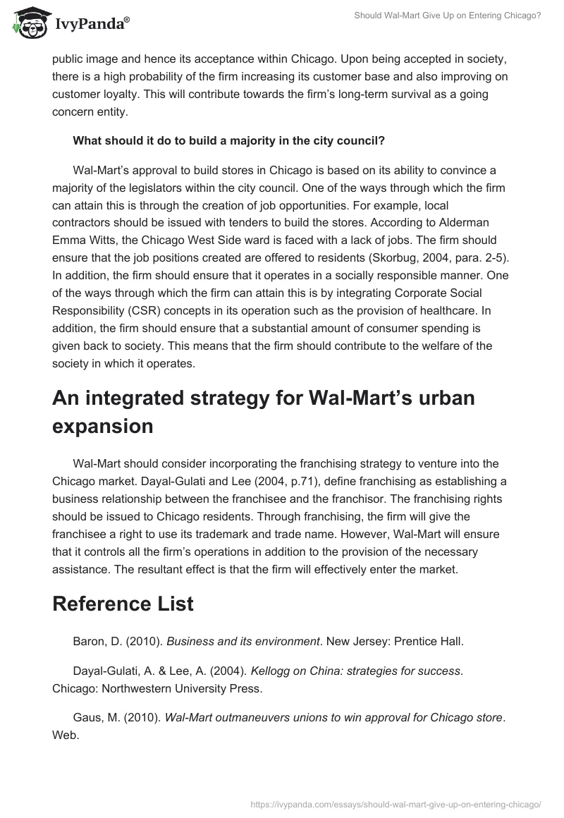 Should Wal-Mart Give Up on Entering Chicago?. Page 2