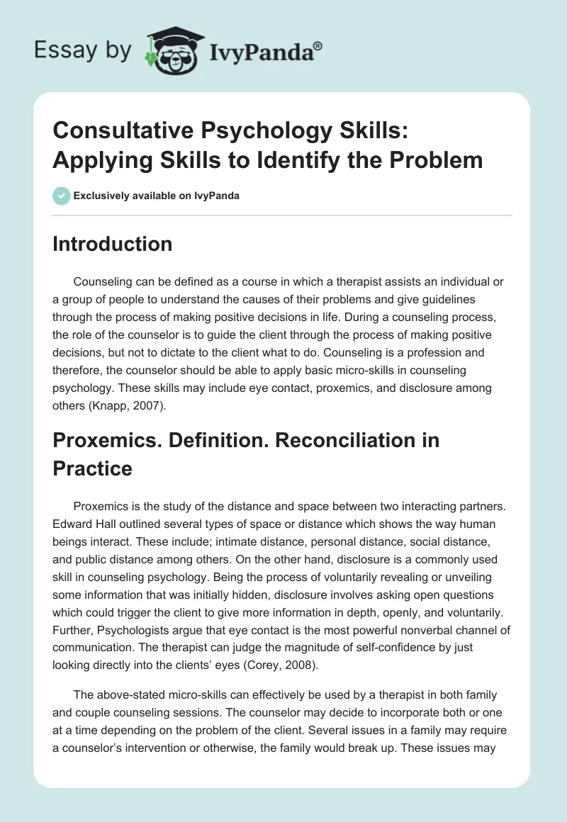 Consultative Psychology Skills: Applying Skills to Identify the Problem. Page 1