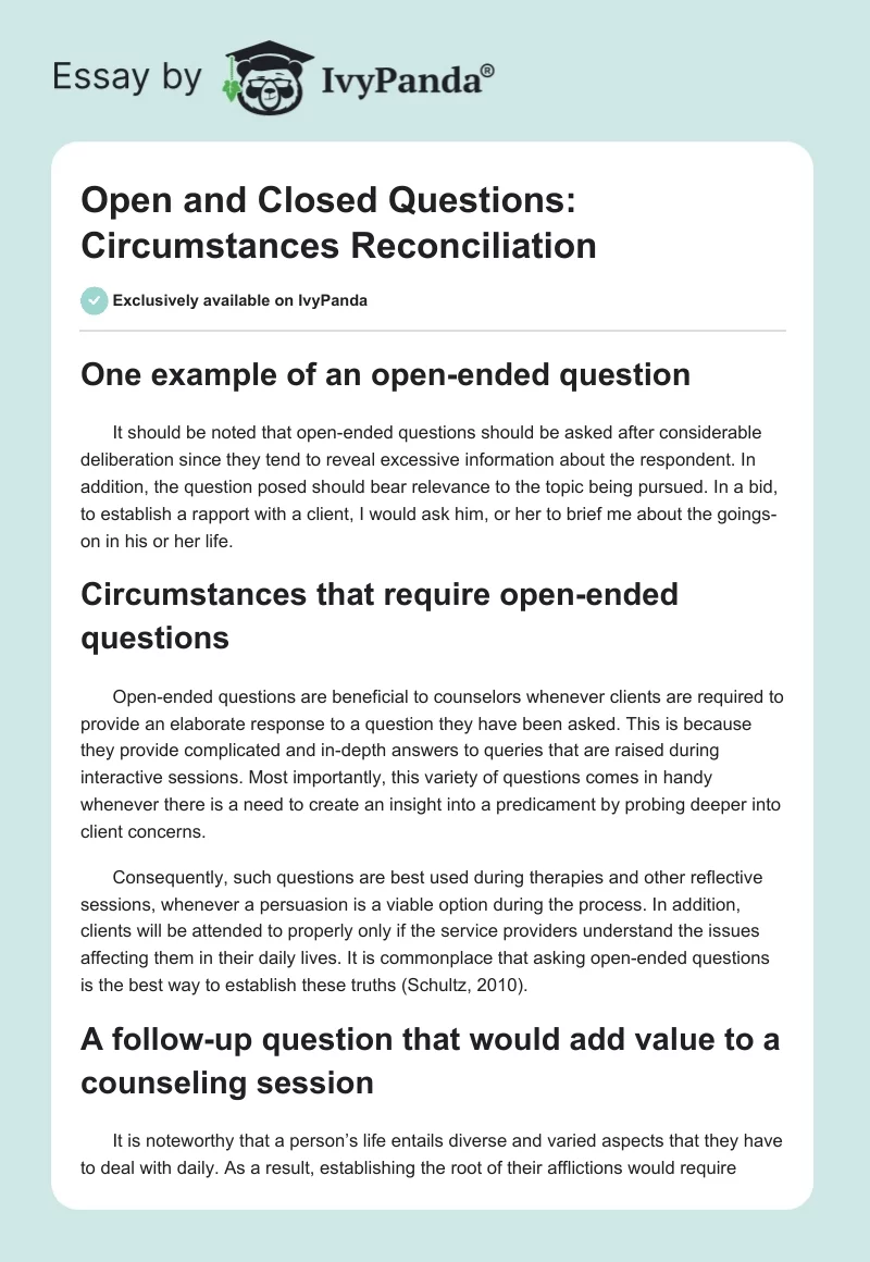 Open and Closed Questions: Circumstances Reconciliation. Page 1