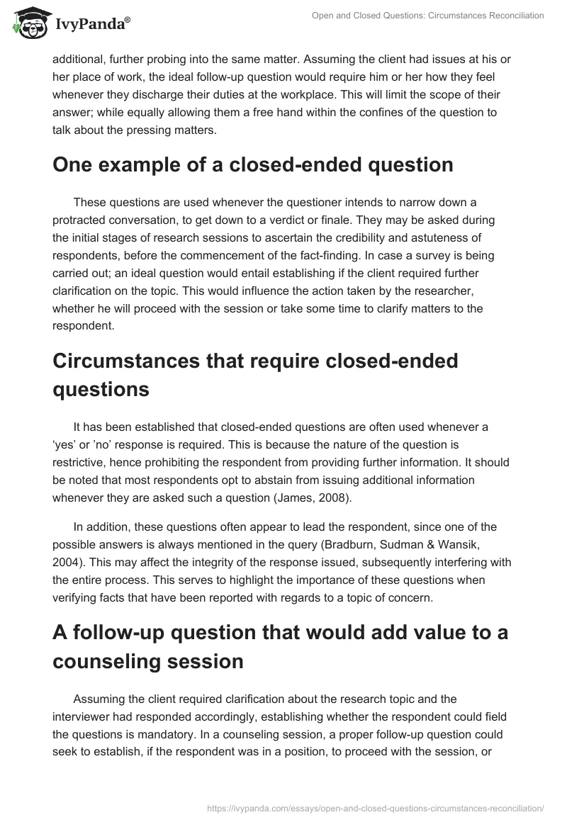 Open and Closed Questions: Circumstances Reconciliation. Page 2