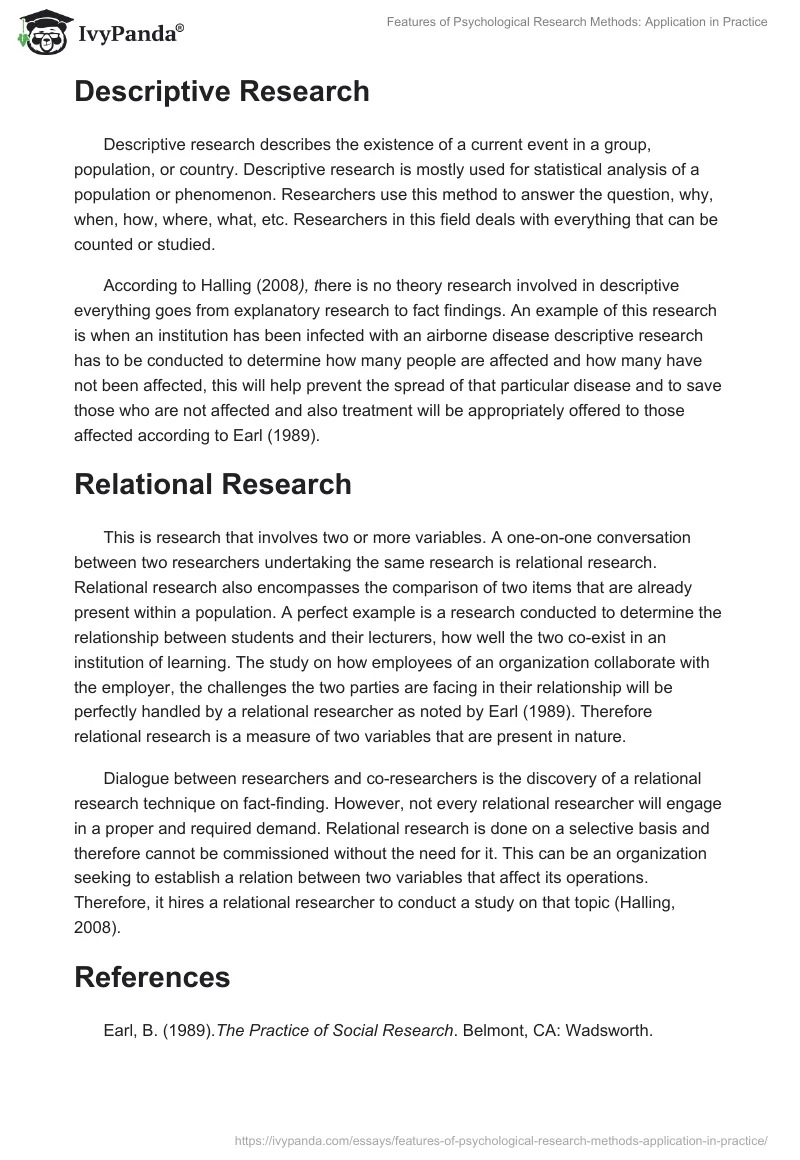 Features of Psychological Research Methods: Application in Practice. Page 2