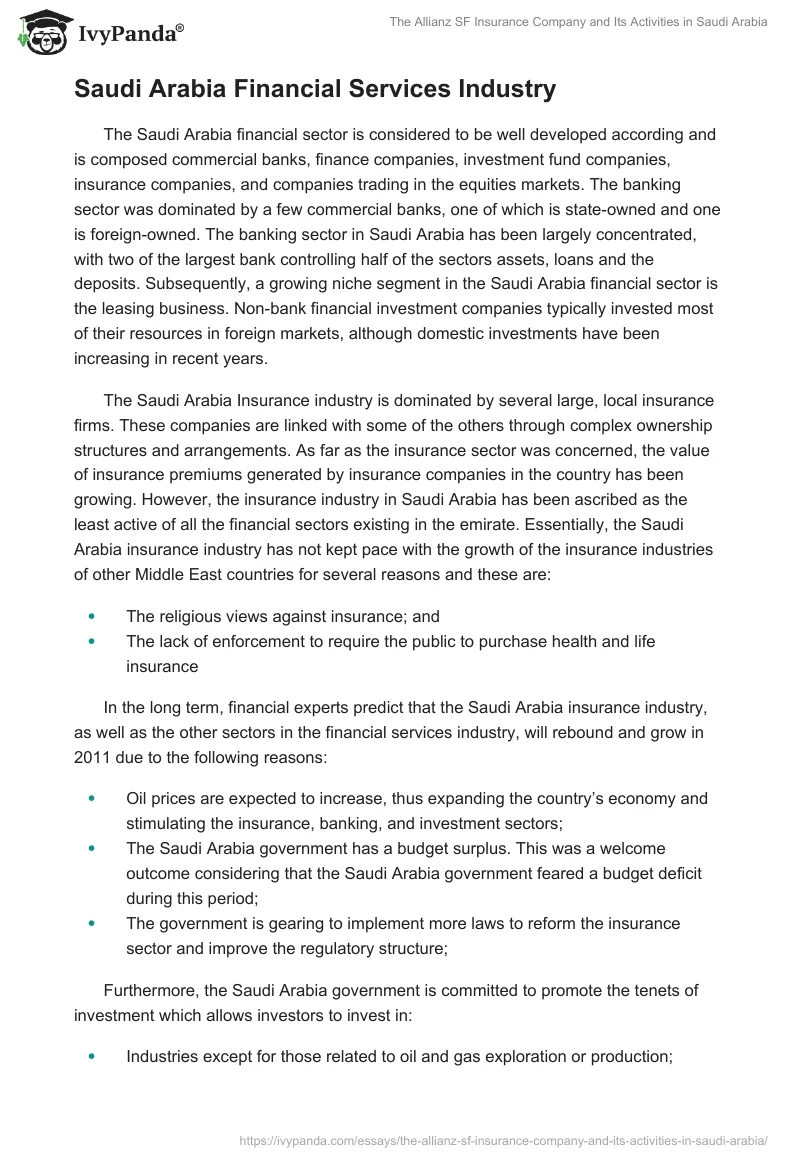 The Allianz SF Insurance Company and Its Activities in Saudi Arabia. Page 4