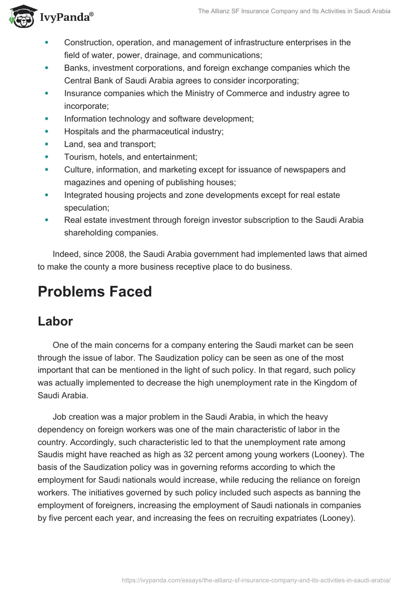 The Allianz SF Insurance Company and Its Activities in Saudi Arabia. Page 5