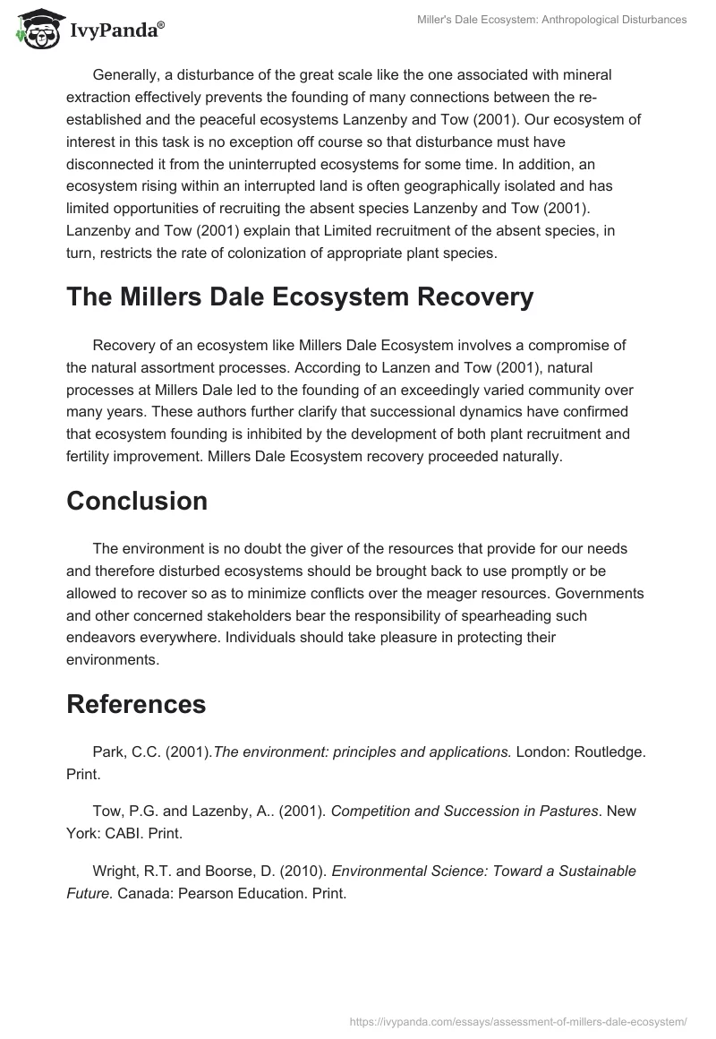 Miller's Dale Ecosystem: Anthropological Disturbances. Page 2