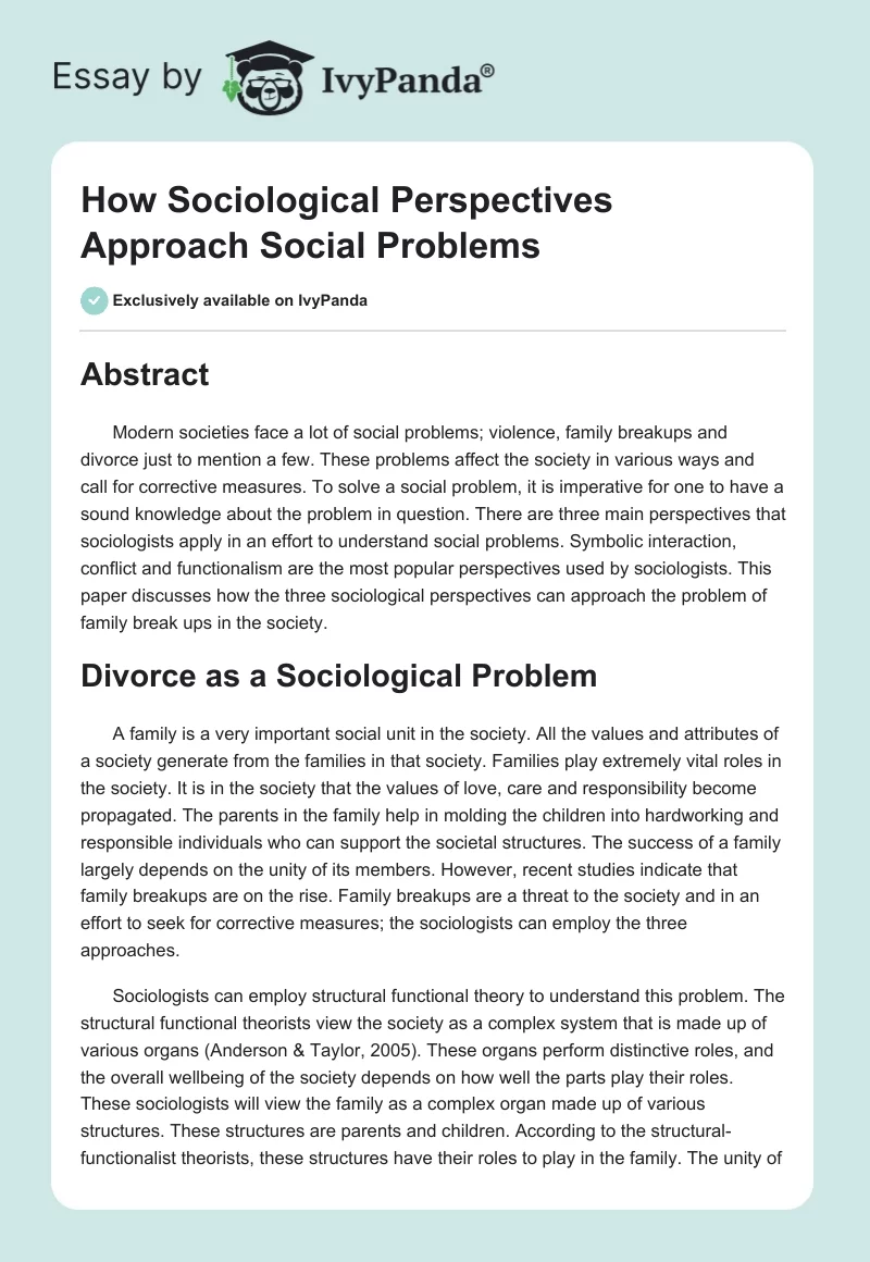 How Sociological Perspectives Approach Social Problems. Page 1