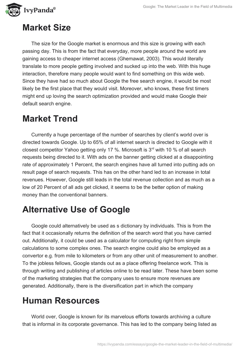 Google: The Market Leader in the Field of Multimedia. Page 2