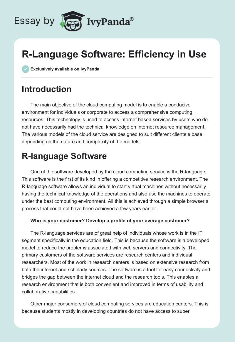 R-Language Software: Efficiency in Use. Page 1