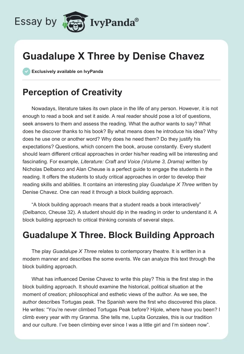"Guadalupe X Three" by Denise Chavez. Page 1