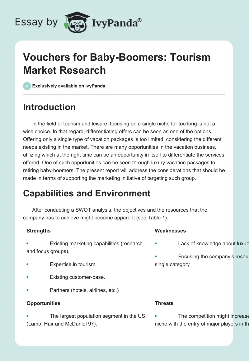 Vouchers for Baby-Boomers: Tourism Market Research. Page 1