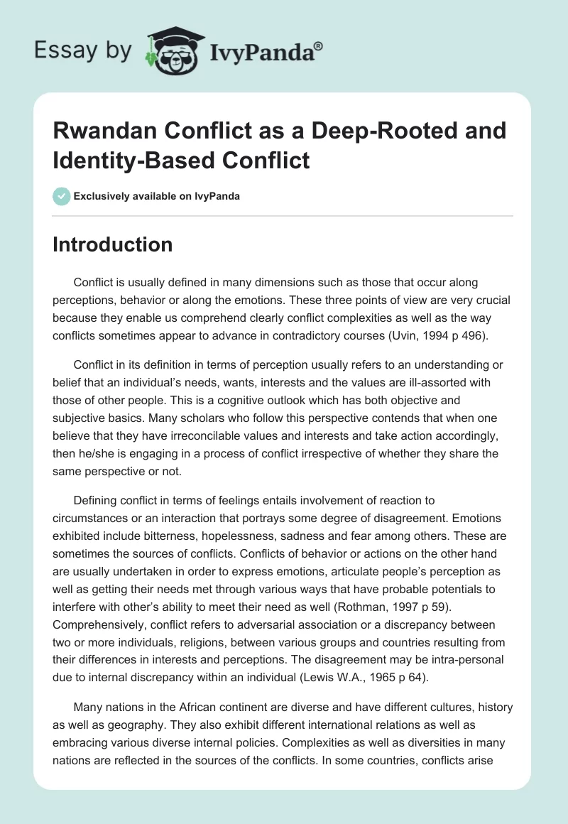 Rwandan Conflict as a Deep-Rooted and Identity-Based Conflict. Page 1