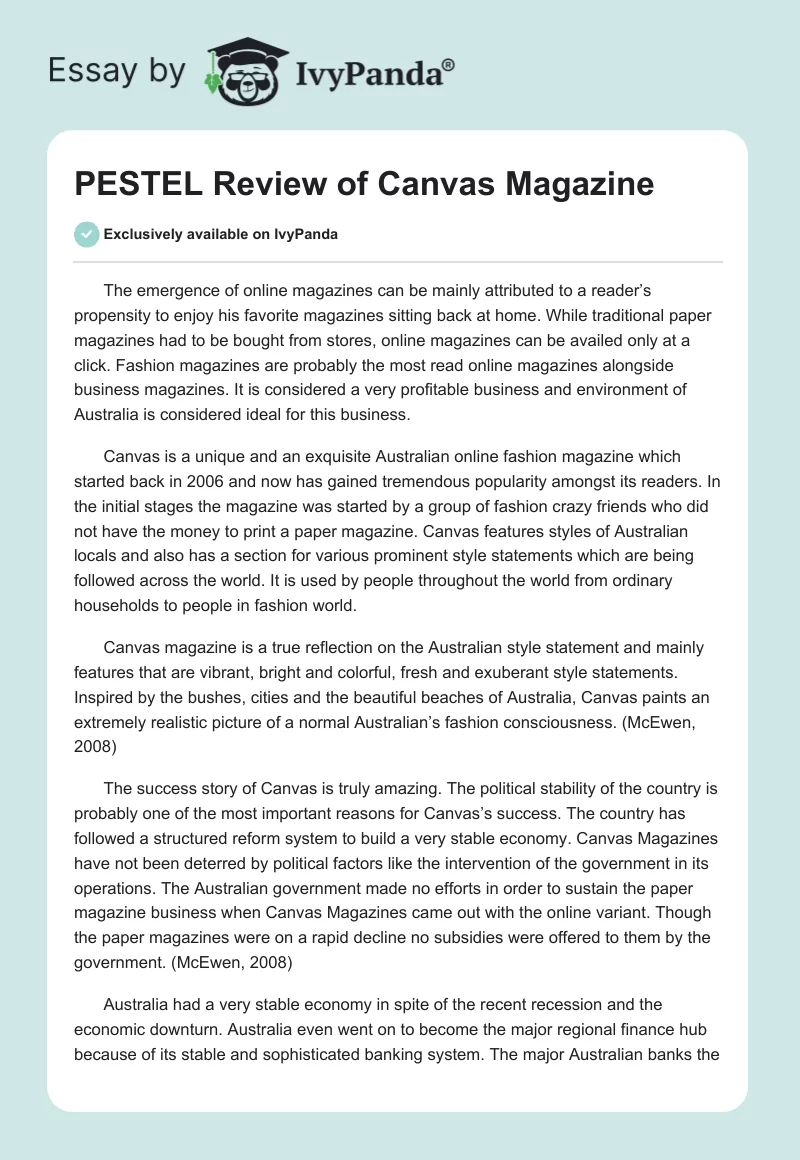 PESTEL Review of Canvas Magazine. Page 1
