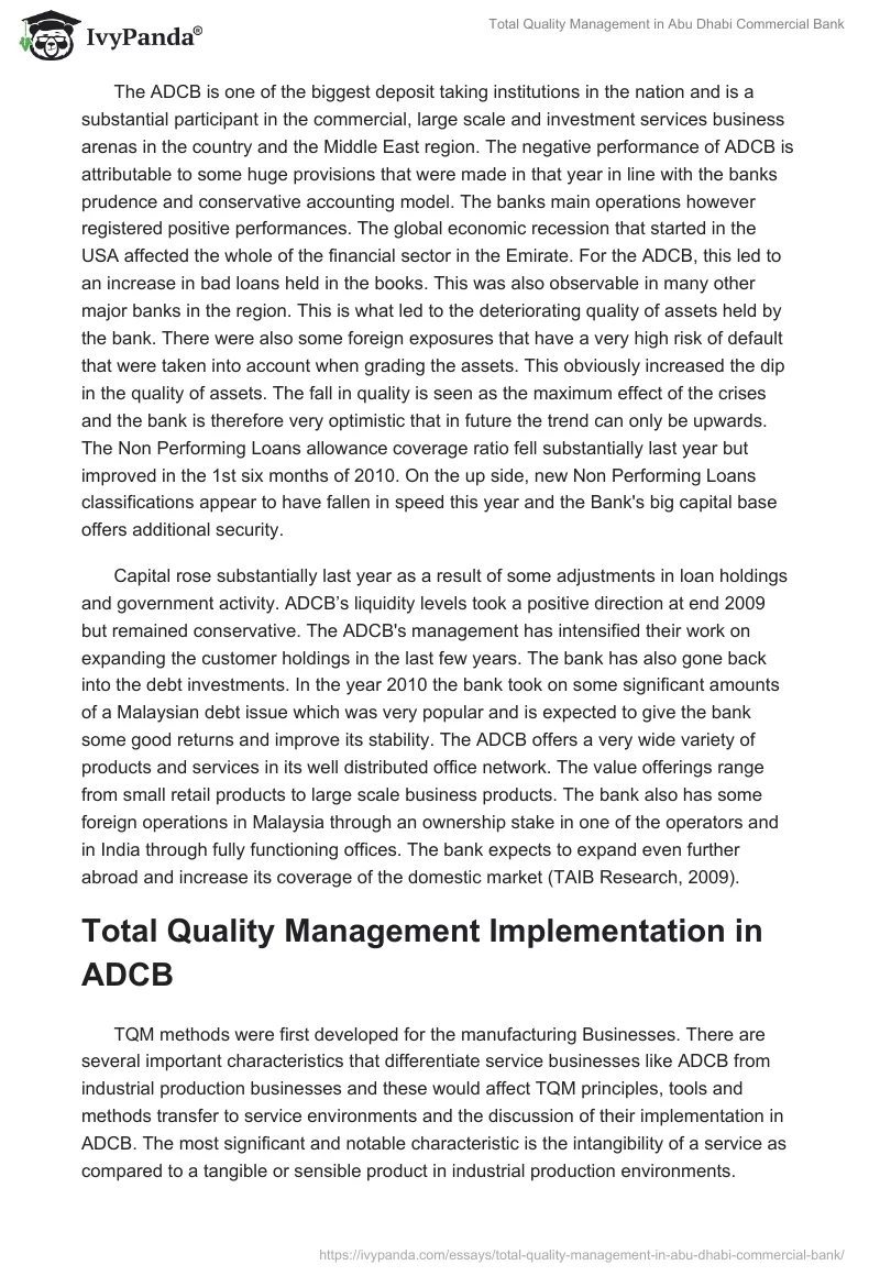 Total Quality Management in Abu Dhabi Commercial Bank. Page 4
