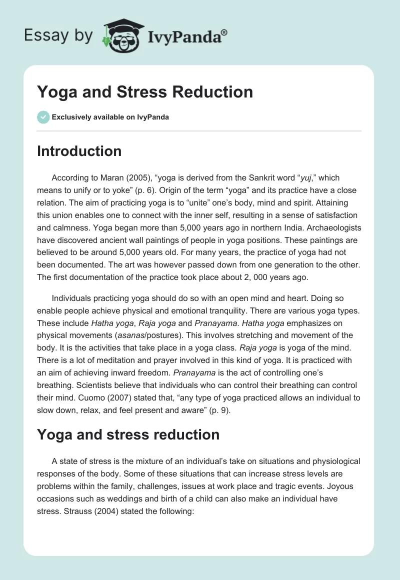 Yoga and Stress Reduction. Page 1